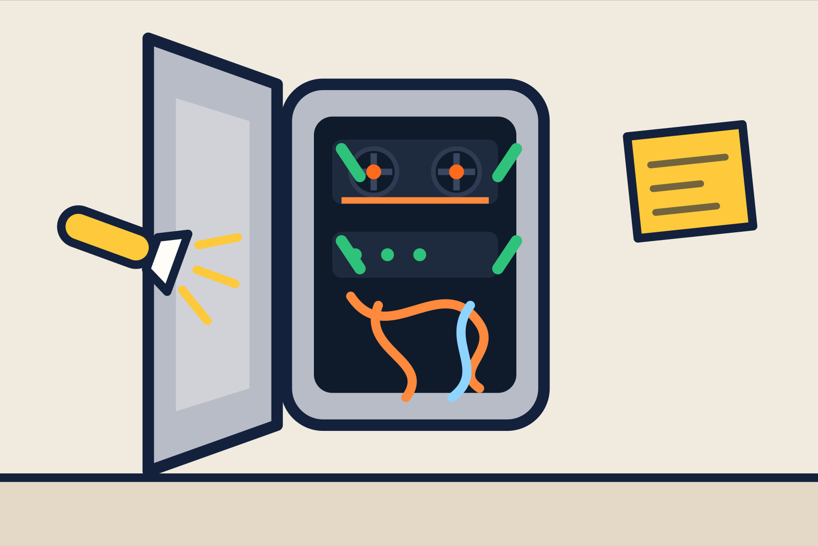 De binnenkant van prototype 1: twee modules in een grijze kast, deur open